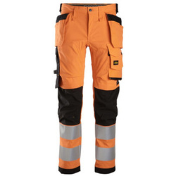 6243 Spodnie Odblaskowe Stretch AllroundWork z workami kieszeniowymi, EN 20471/2 Snickers Workwear pomarańczowe