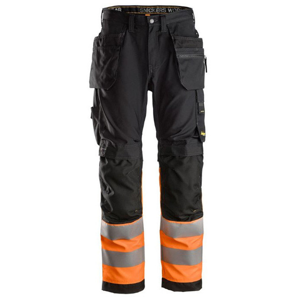 6233 Spodnie Odblaskowe AllroundWork+ z workami kieszeniowymi czarno - pomarańczowe, EN 20471/1